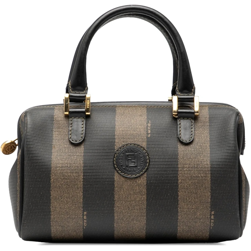 Fendi Tote Pequin Coated Canvas Boston Bag braun
