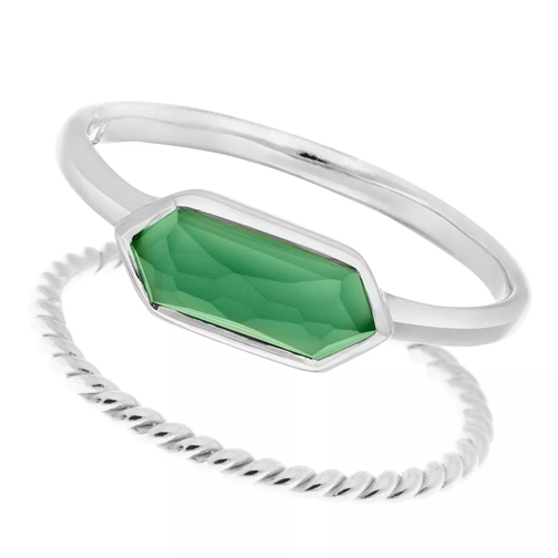 Leaf Ring Set Cube, green Agate, silver rhodium plate  Green Agate Ring