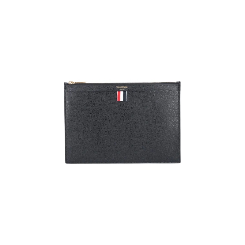 Thom Browne Porte-monnaie Rectangular Pouch In Hammered Black Leather Black