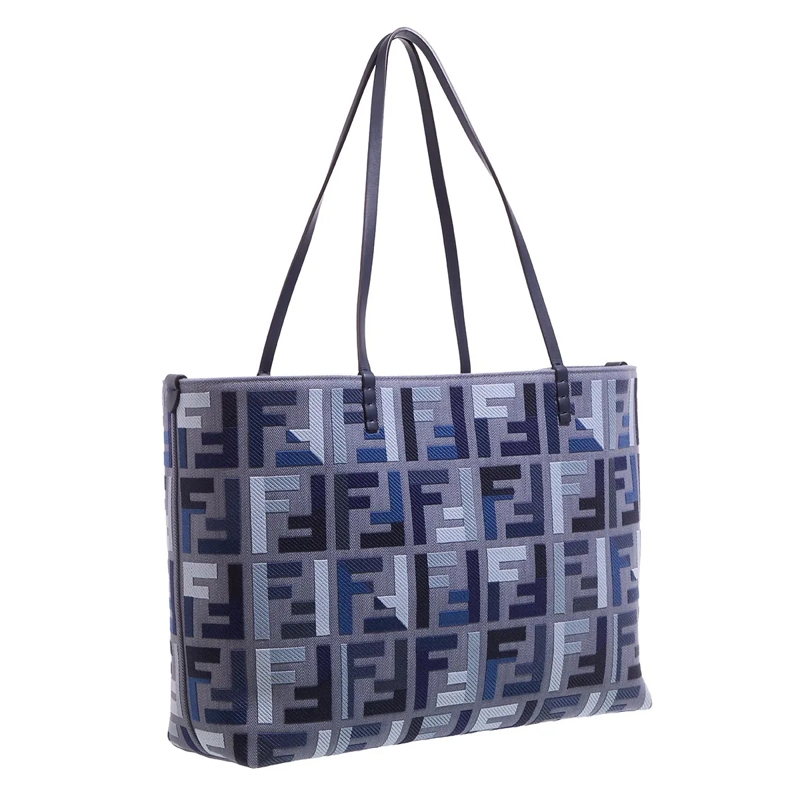 Fendi Shopper Shopping Roll Large Denim Bag Mirto(Image 3)