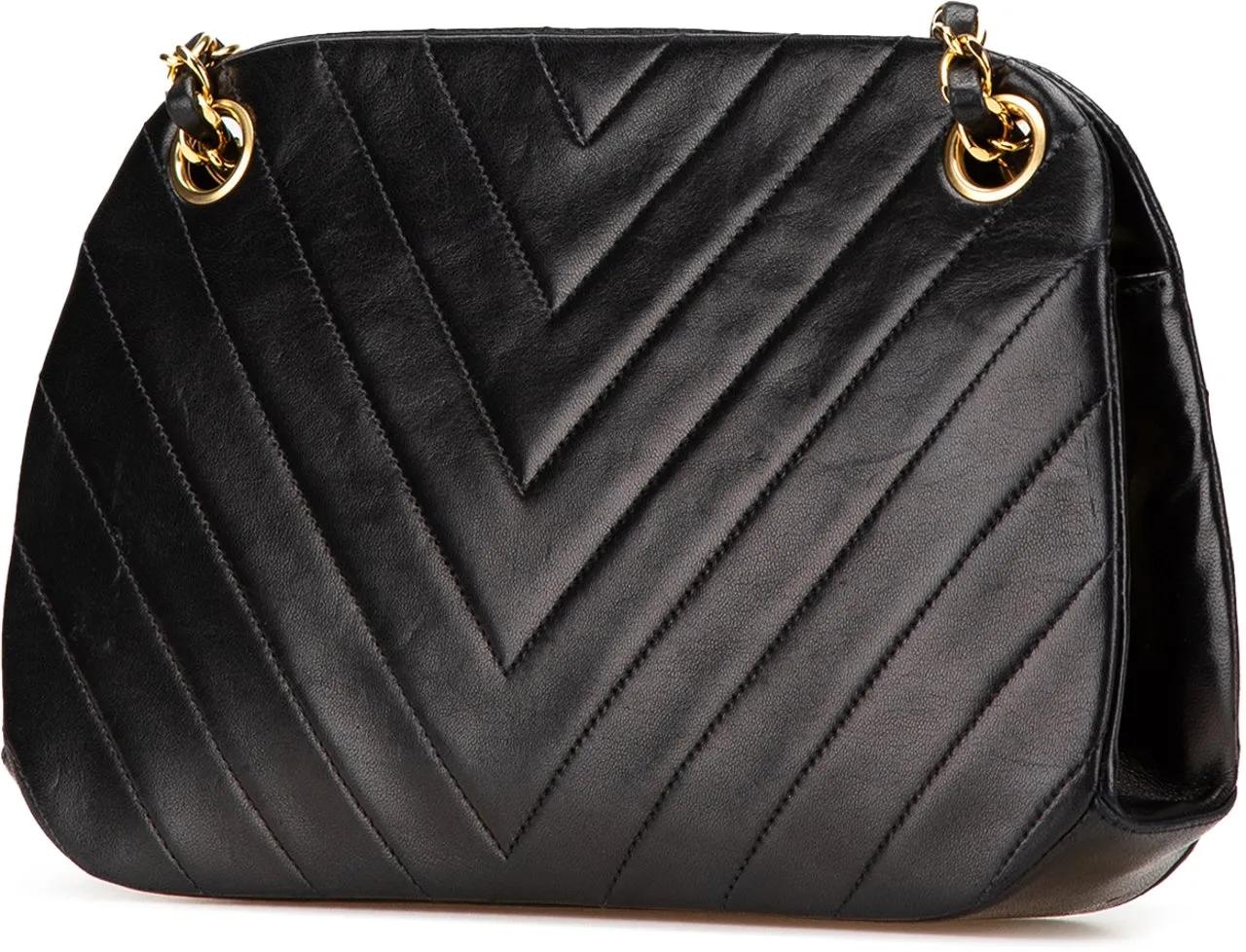 Thumbnail - Chanel Hobo Bags - 1989-1991 CC Chevron Lambskin Frame Chain Shoulder - Gr. unisize - in Schwarz - für Damen