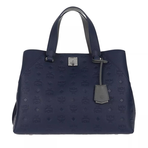 MCM Leather Tote Large Navy Blue Tote