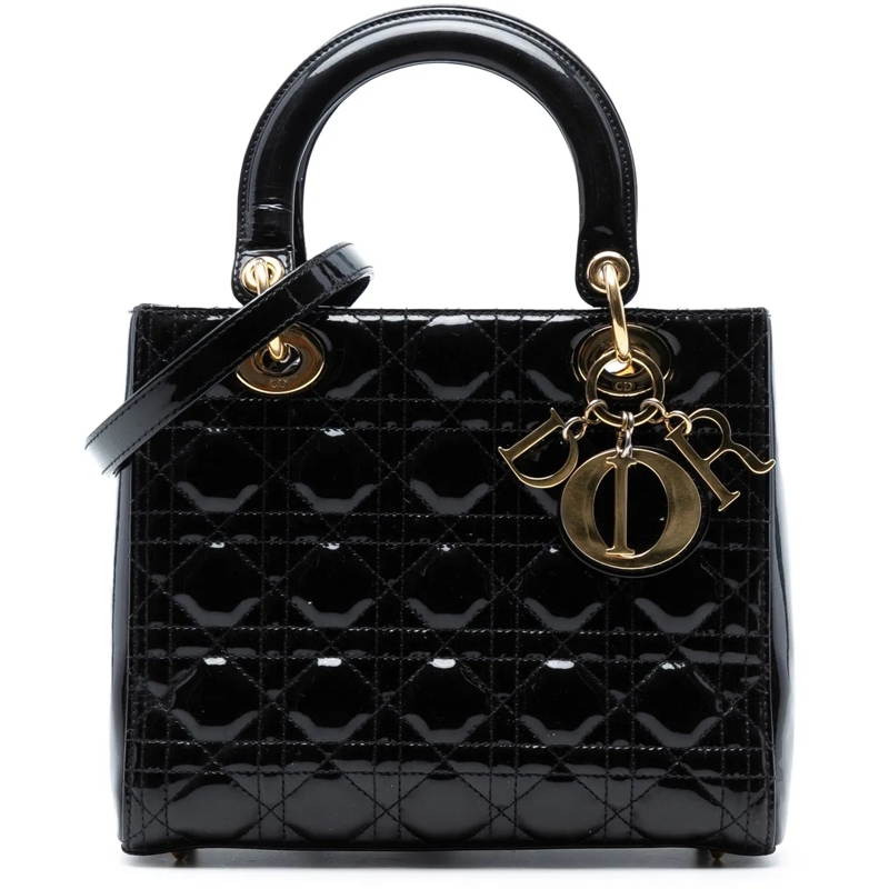 Christian Dior Schultertasche Medium Patent Cannage Lady Dior schwarz
