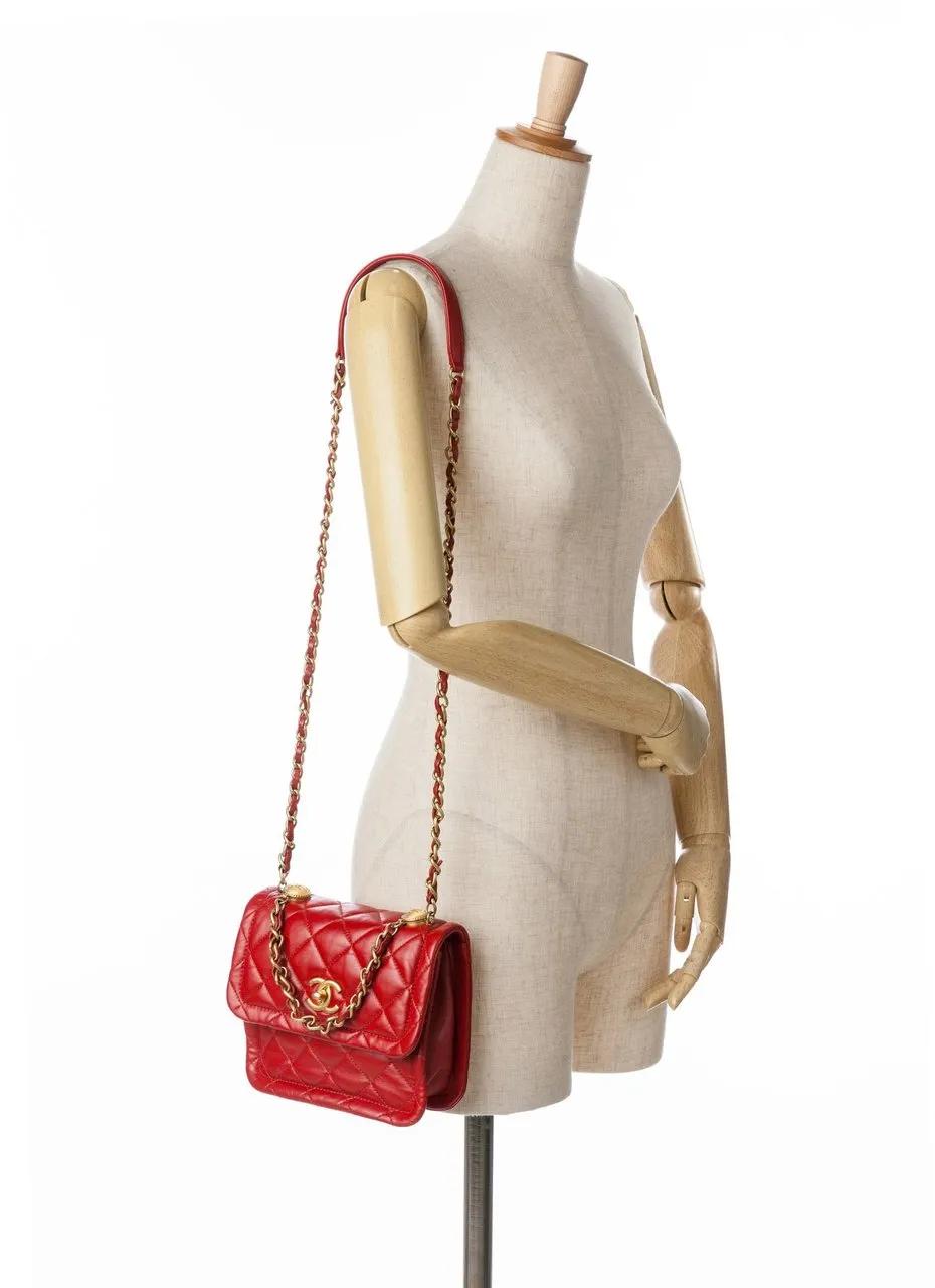 Chanel Hobo bags 2020 Mini Quilted Lambskin Soft Square Flap in rood