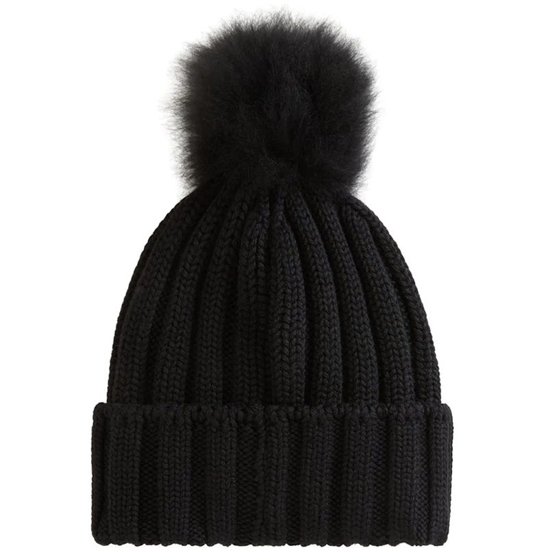 Woolrich Casquette Beanie Cash Pom Pom Black schwarz