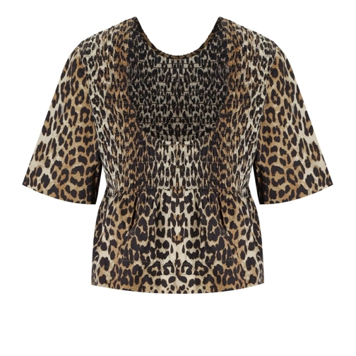 GANNI GANNI SMOCK BLUSE MIT LEOPARD PRINT schwarz 