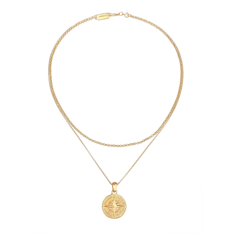Kuzzoi Mittellange Halskette Halskette Herren Layer Erbskette Kompass 925 Silbe gold(Image 2)