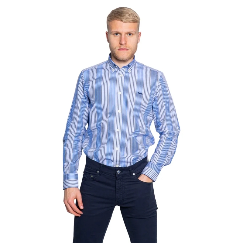 Harmont & Blaine Overhemd Button-Down Cotton Shirt With Vertical Stripes Blue