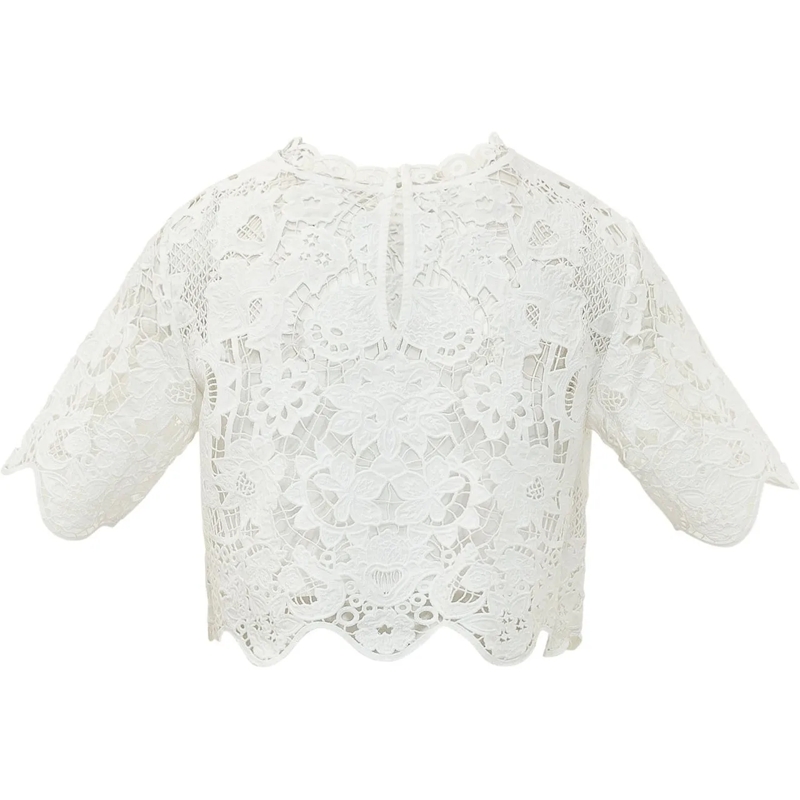 MICHAEL Michael Kors T-Shirt Top Corto in Pizzo con Maniche Corte weiß(Image 2)