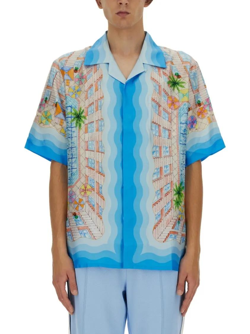 Thumbnail - Casablanca - Silk Shirt With Playful Tropical Patterns - Größe M - blau