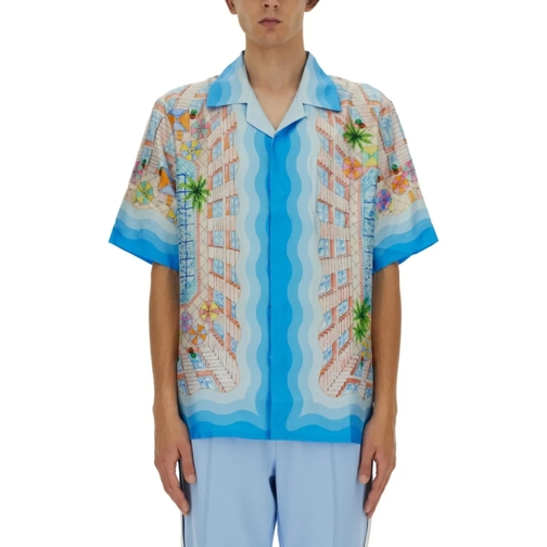 Casablanca Hemden Silk Shirt With Playful Tropical Patterns Blue