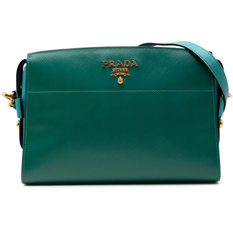 Prada Schultertasche Bicolor Saffiano Vernice Esplanade Crossbody grün