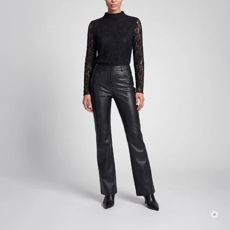 Marc Aurel Lederhose Hose- angesetzter Bund- Eingrifftaschen- ausge schwarz(Image 2)