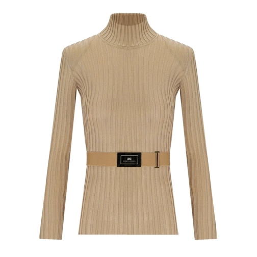 Elisabetta Franchi  ELISABETTA FRANCHI KAMEL GERIPPTER PULLOVER MIT GÜ beige