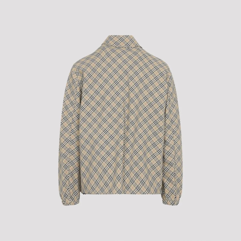 Burberry  Beige Check Patterned Lightweight Jacket Grey
