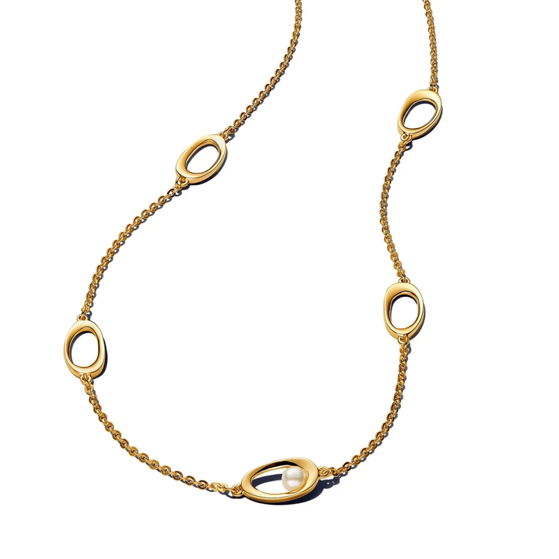 Pandora Collier moyen Oval & Treated Freshwater Cultured Pearl Necklace 14k vergoldet