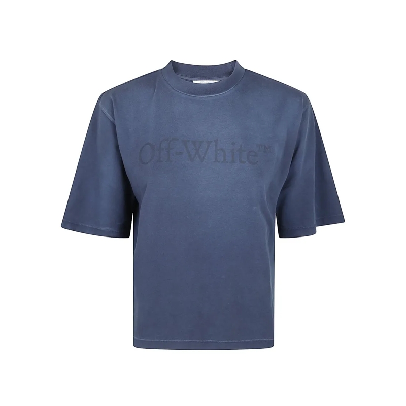 Off-White T-shirt Cropped Blue Tee With Tonal Logo Print Blue