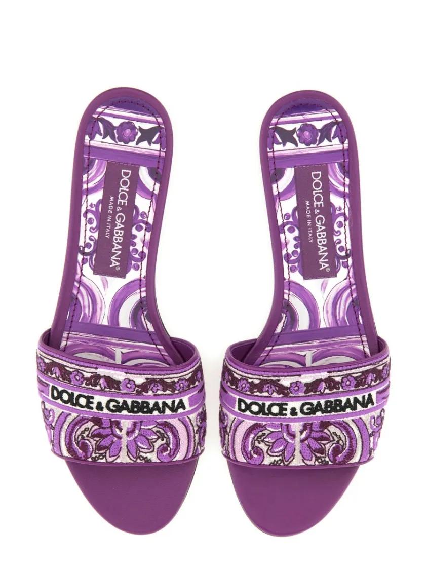 Thumbnail - Dolce&Gabbana Sandalen - Purple Slide Sandal With Intricate Embroidery - Gr. 40 (EU) - in Lila - für Damen