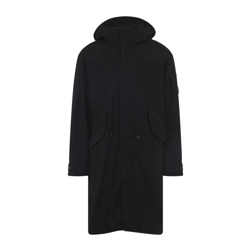 CP Company Trenchcoat Hooded Long Coat With Adjustable Cuffs Black