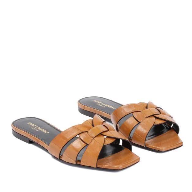 Saint Laurent Sandalen & Sandaletten - Tribute 05 Beige Leather Sandals - Gr. 37,5 (EU) - in Braun - für Damen