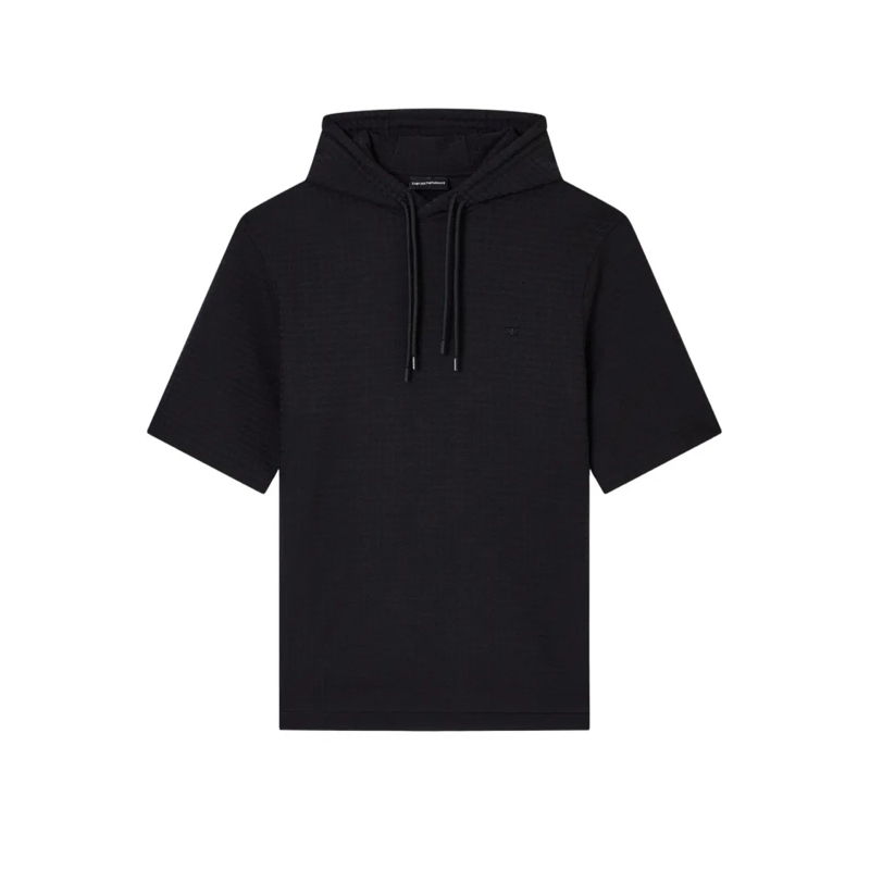Emporio Armani  Black Jacquard Knit Sweatshirt With Drawstring Hoo Black