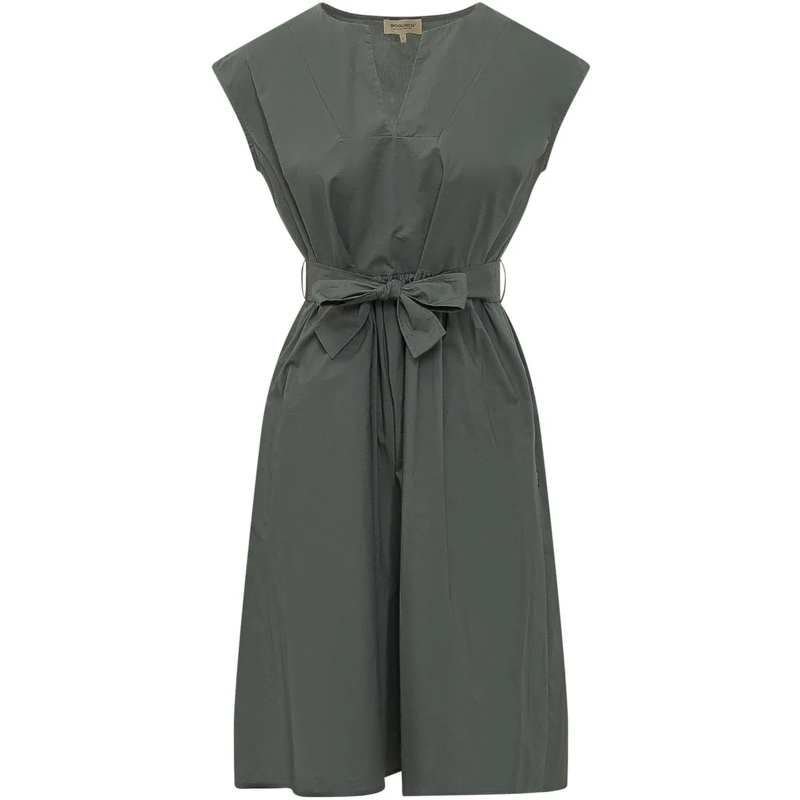 Woolrich Midikleid Abito Corto in Popeline con Cintura grün