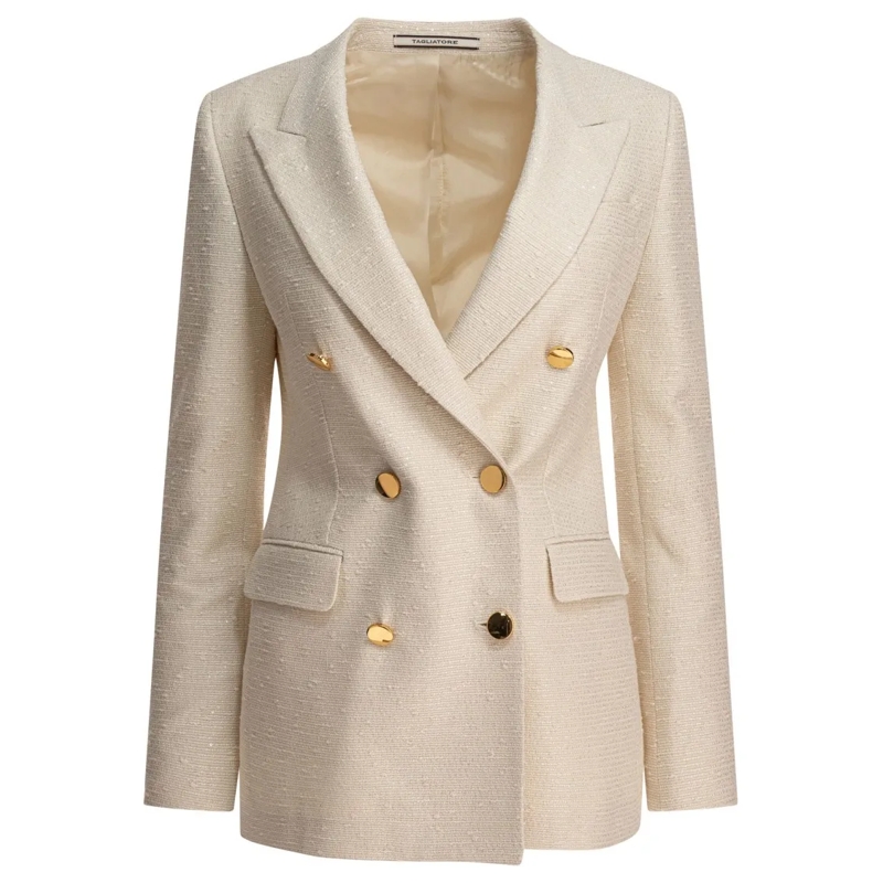 Tagliatore Blazer Tailored Double-Breasted Jacket With Textured Fabr Neutrals