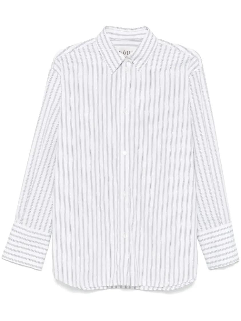 Thumbnail - Róhe - White/Black Striped Shirt - Größe 40 - weiß