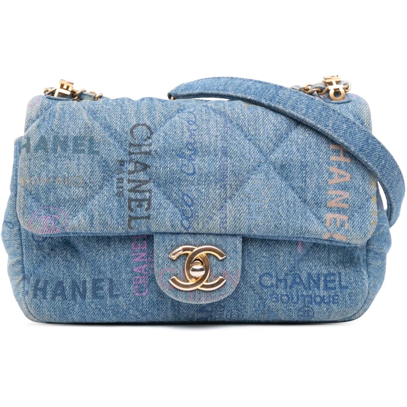 Chanel Sac à bandoulière Mini Rectangular Quilted Denim Mood Flap blau