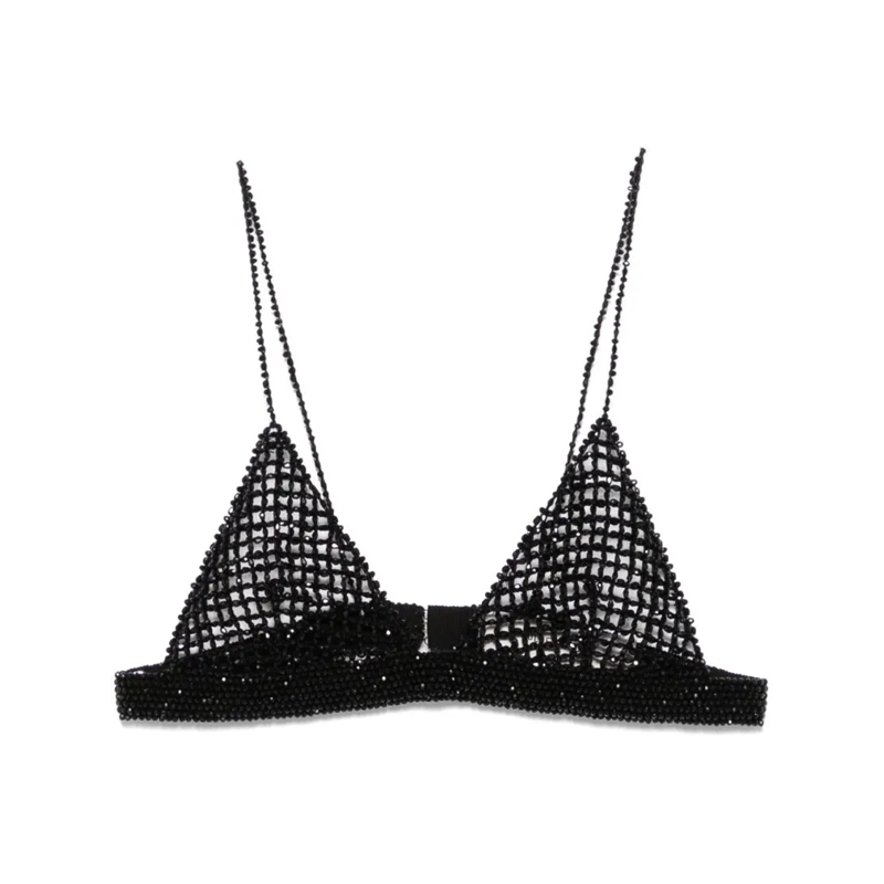 Golden Goose  Beaded Mesh Bralette With Spaghetti Straps Black