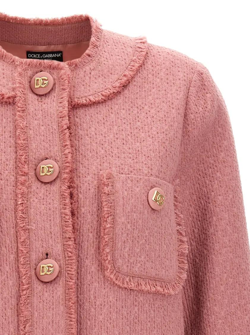 Dolce&Gabbana Tweed Blazer With Fringed Piping Pink | Blazer