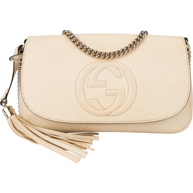 Gucci Schultertasche Gucci Leather Soho GG Crossbody Bag weiß