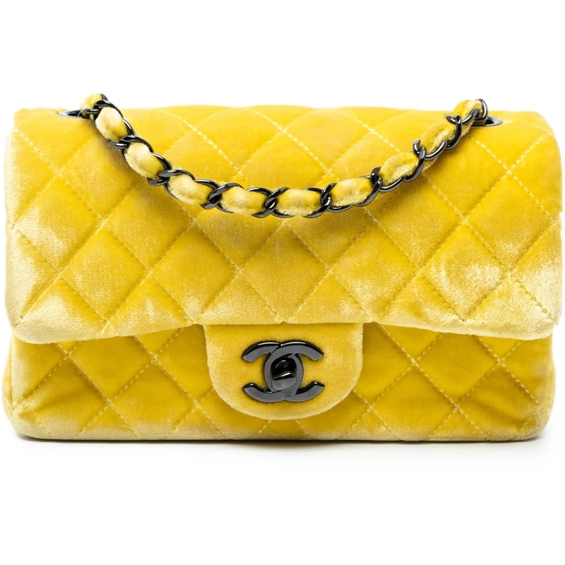 Chanel Schultertasche Mini Rectangular Classic Velvet Single Flap gelb