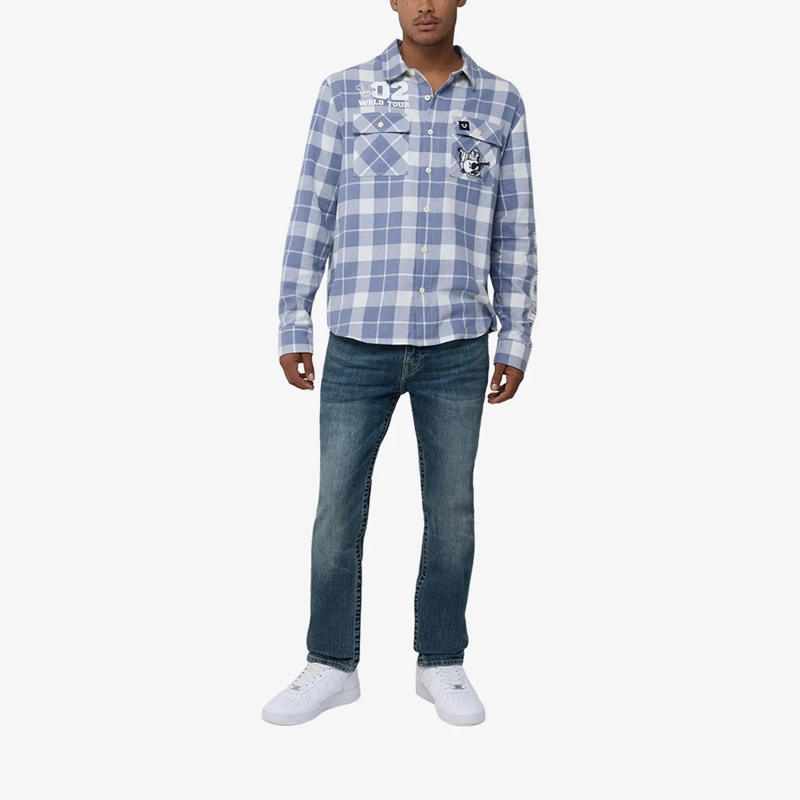 True Religion Hemd - Langarm- Flannellhemd- Knopfleiste- Karomuste blau(Image 2)