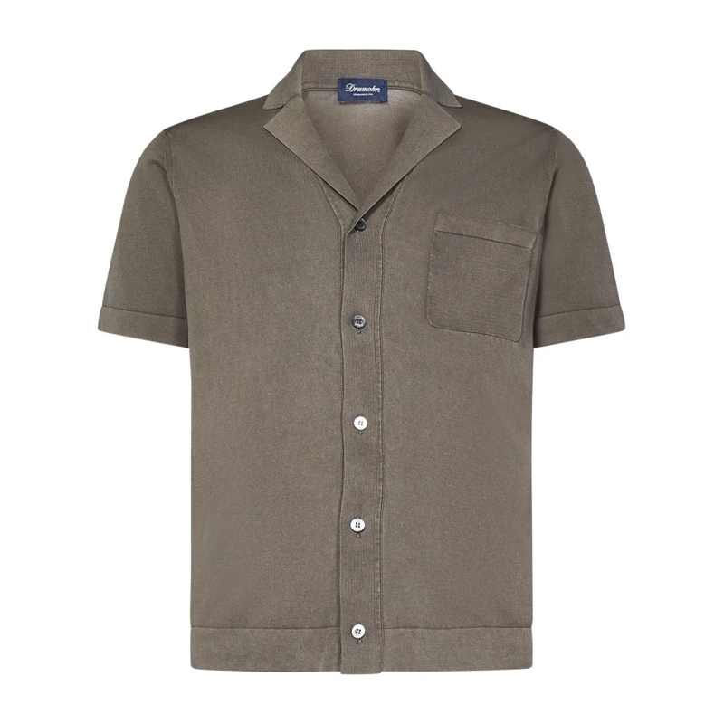 Drumohr Chemise Brown Bowling Shirt With Chest Patch Pocket Brown