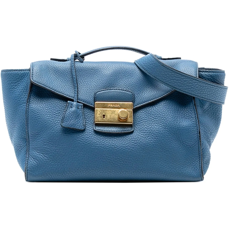 Prada Sac à bandoulière Vitello Daino Sound Lock Satchel blau