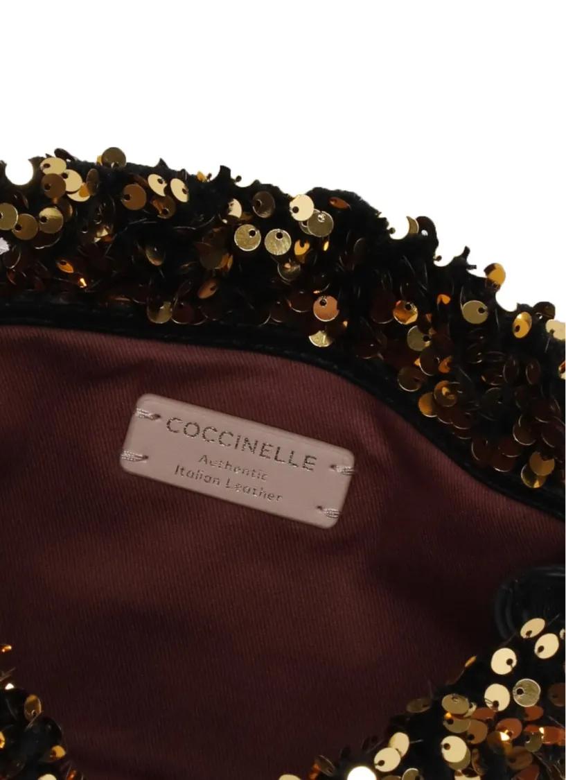 Coccinelle Clutches Black Golden Dulse Paillette Leather Hand Bag in zwart