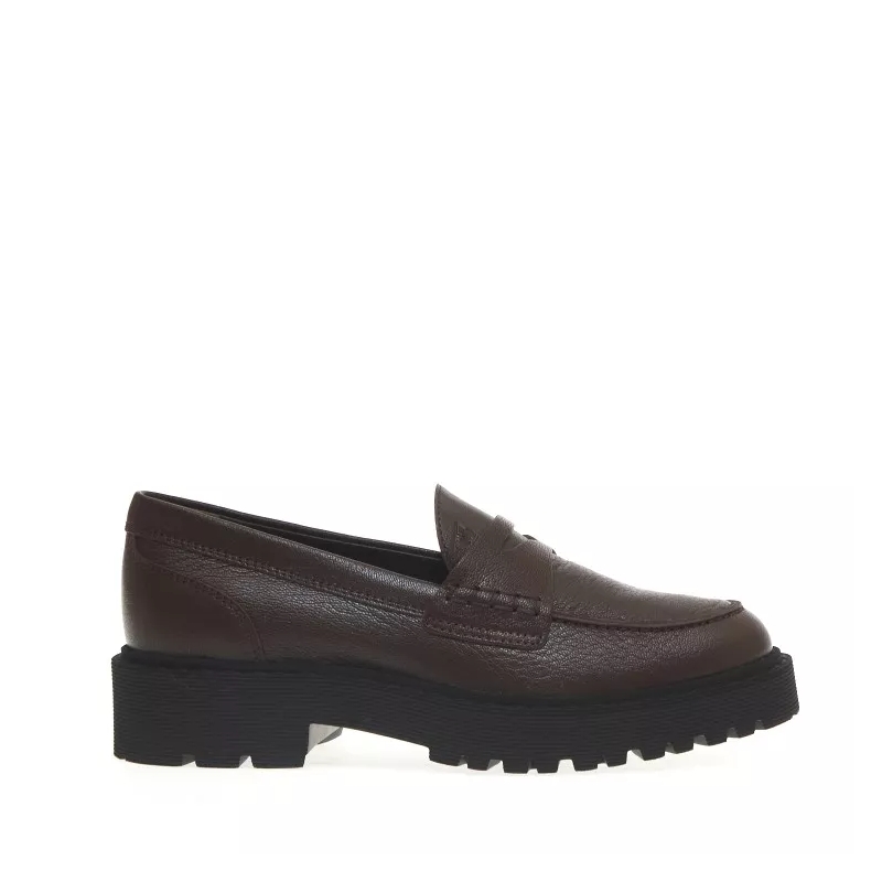 Hogan Loafer Brown Leather Route Bottom Moccasin Brown