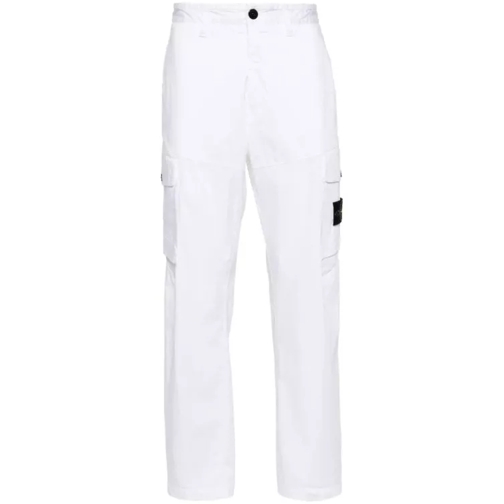 Stone Island Straight-Leg Cotton Trousers White 