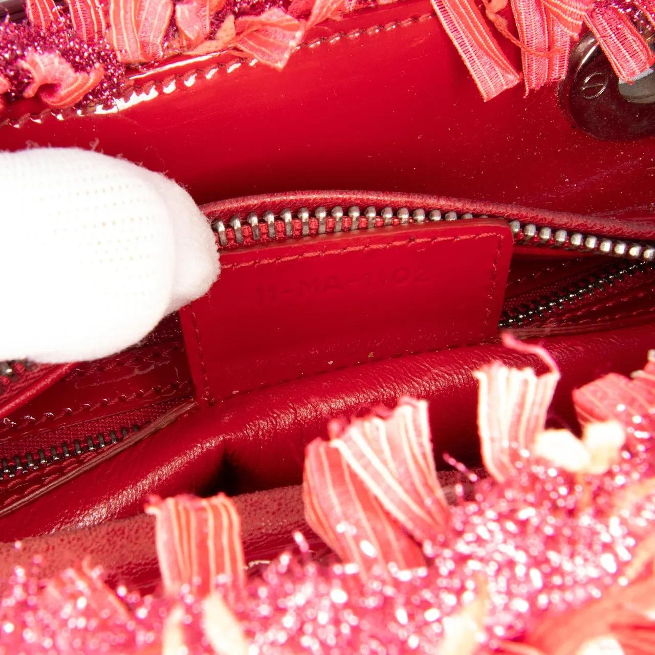 Thumbnail - Christian Dior Hobo Bags - Medium Tweed Fringe Rhinestone Lady Dior - Gr. unisize - in Rot - für Damen