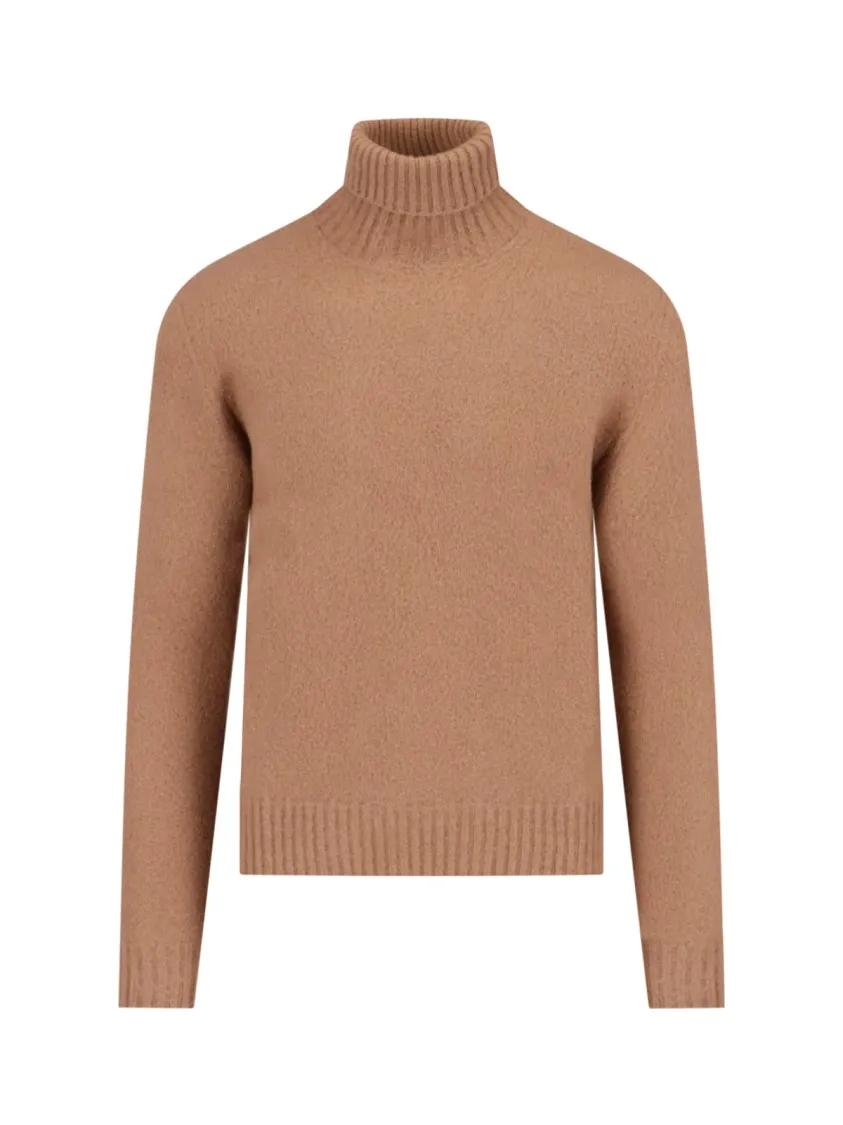 Thumbnail - Drumohr - High Neck Sweater In Brown Wool Ribbed - Größe 54 - braun