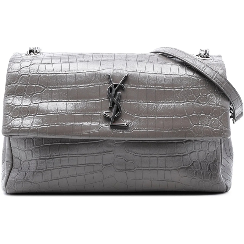 Saint Laurent Schultertasche Medium Croc Embossed Calfskin Monogram West Hollyw grau