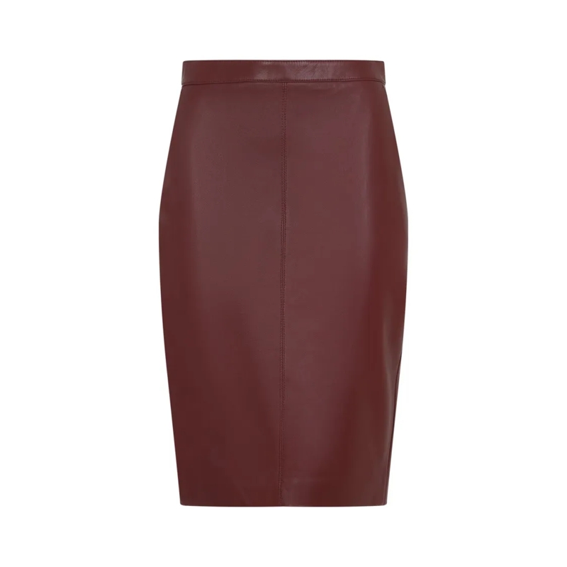 Saint Laurent Midirok Fitted Midi Skirt In Smooth Lamb Leather Burgundy