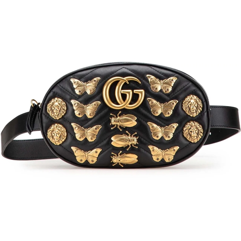 Gucci Gürteltasche GG Marmont Matelasse Leather Animalier Belt Bag schwarz