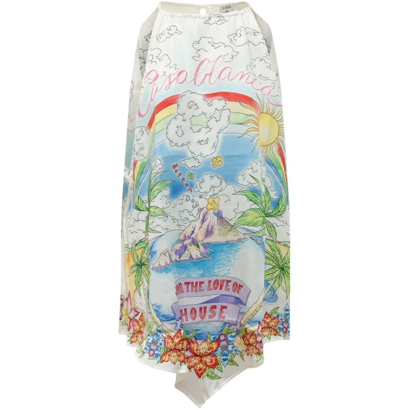 Casablanca Mini-robe Abito con Scollo all Americana e Stampa Grafica weiß