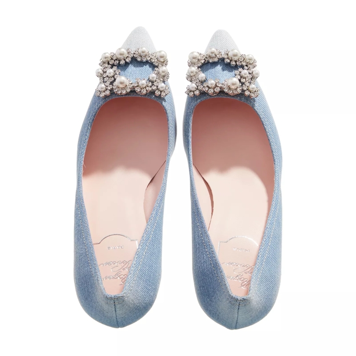 Roger Vivier Flower Strass Pearl Pumps In Denim Blue Pump