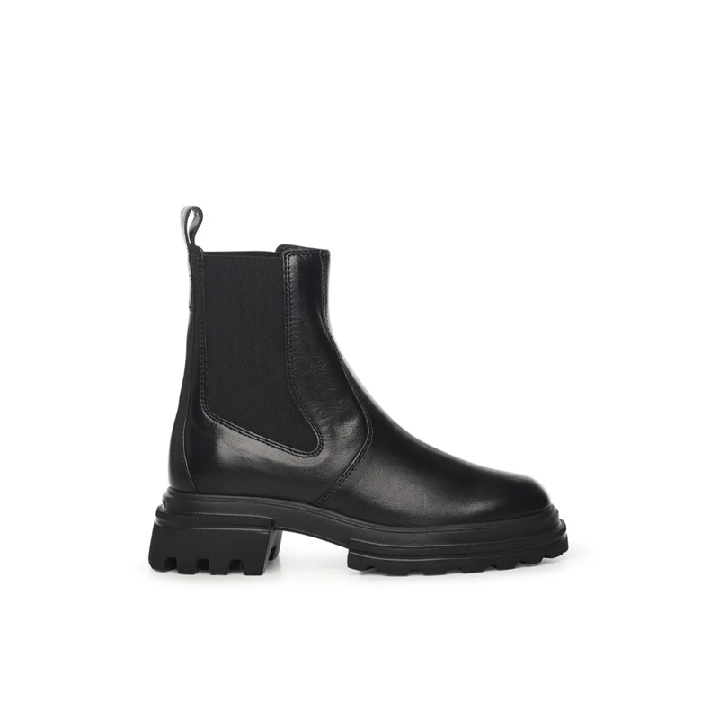 Hogan Stiefel Timeless Black Leather Ankle Boots With Design Black