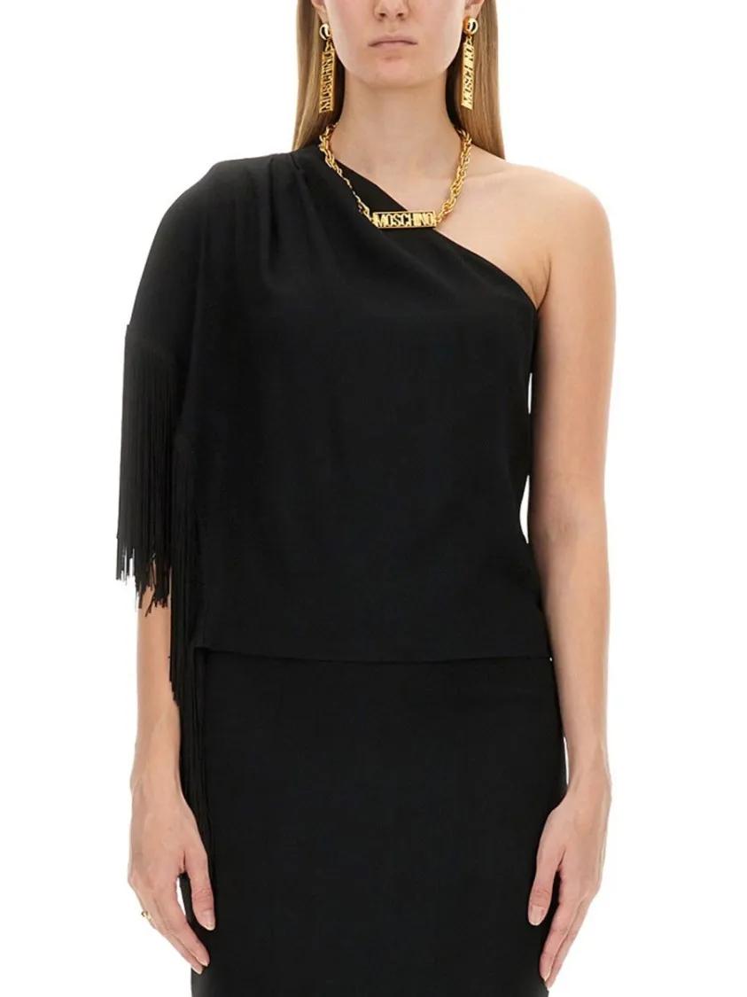 Thumbnail - Moschino - One-Piece Top With Fringed Shoulder Detail - Größe 42 - schwarz