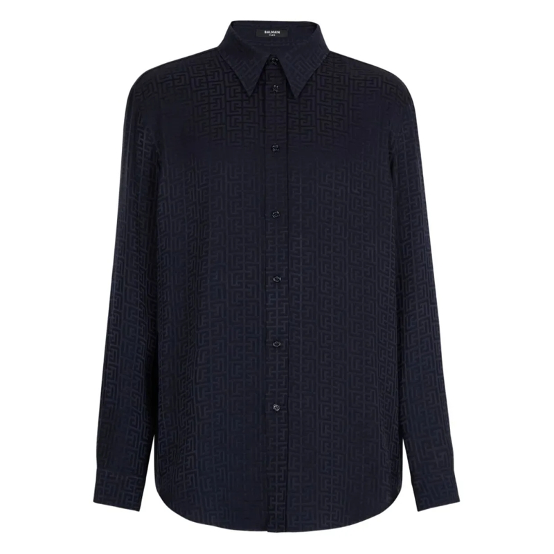 Balmain Chemise Jacquard Pattern Silk-Nylon Blend Shirt Black