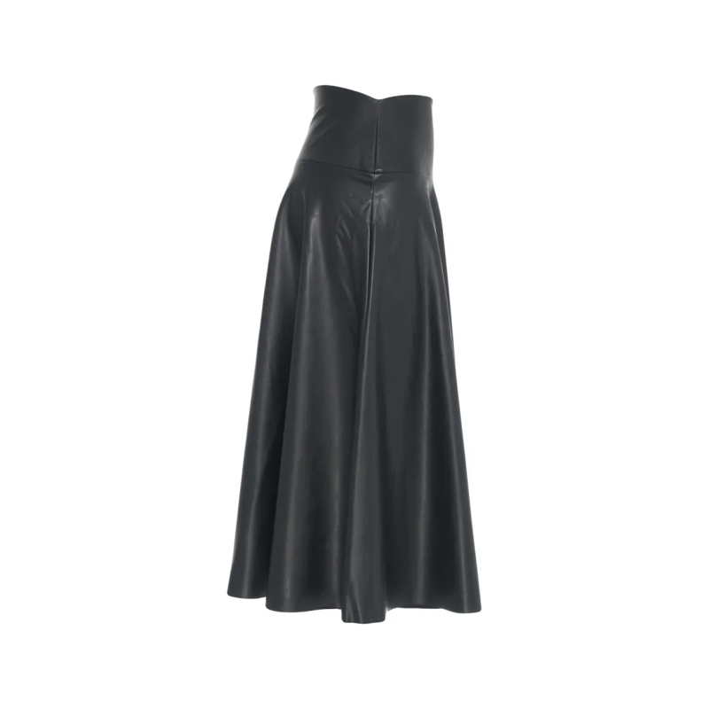 Norma Kamali Midirok Midi-Length Skirt In Smooth Faux Leather With High Black